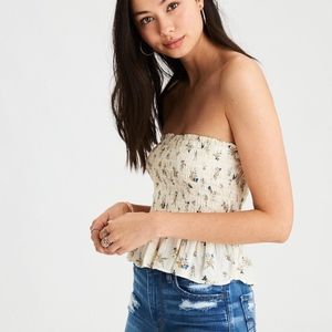 AE Smocked Floral Peplum Tube Top
